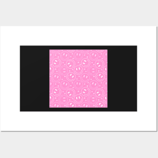 Preppy pink Happy face stars pattern Posters and Art